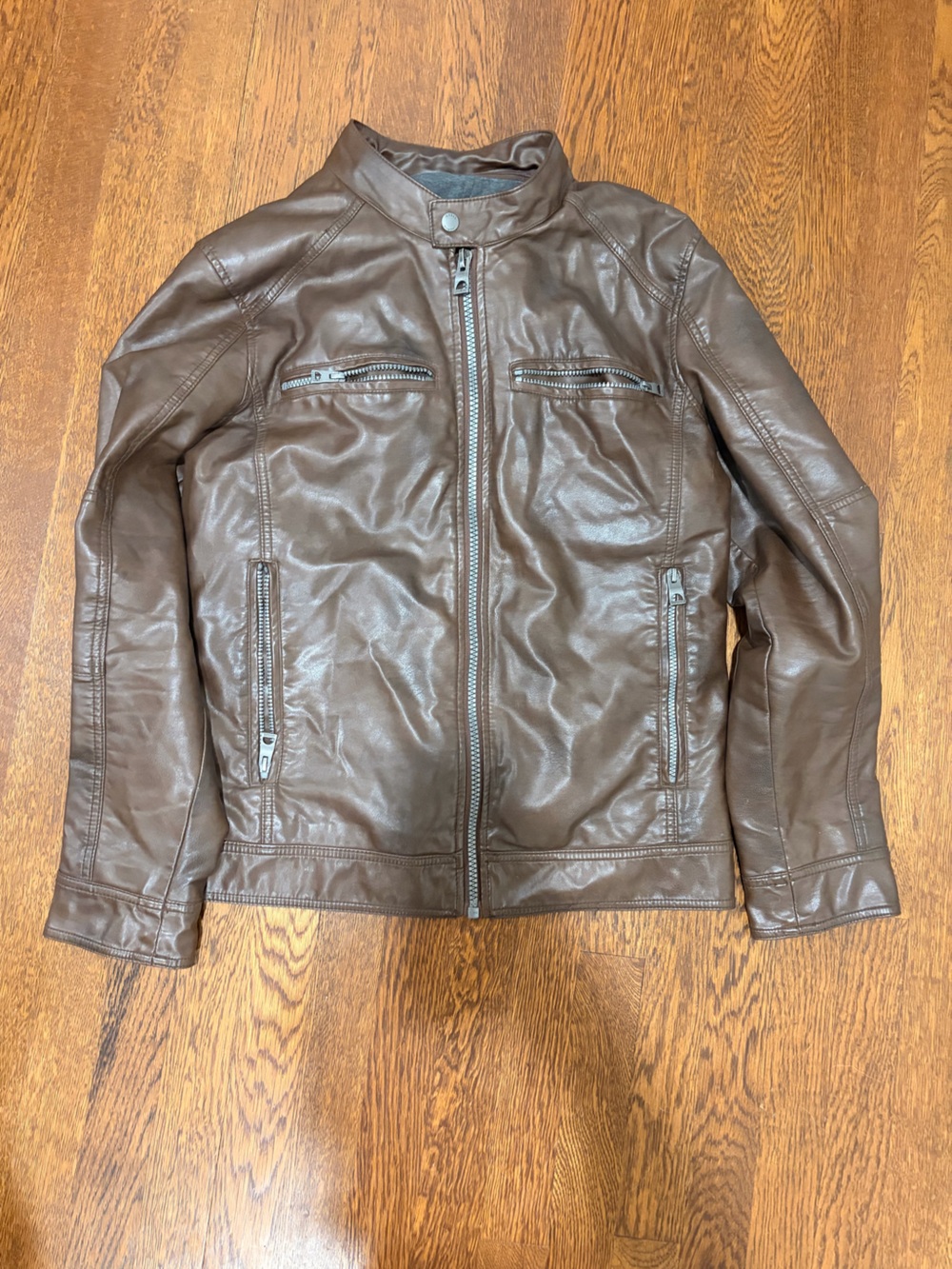 Guess Men's Brown Faux Leather Bomber Jacket
